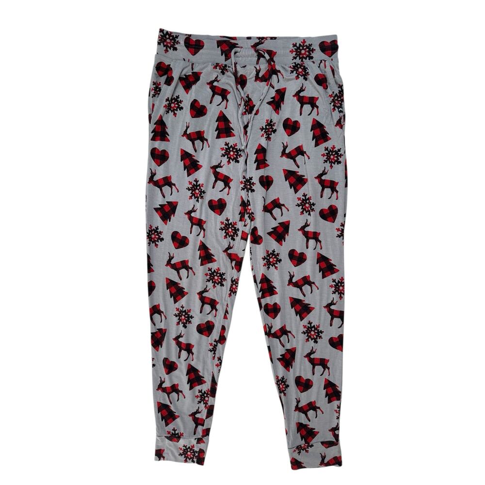 MEUNDIES Gray Buffalo Plaid Holiday Micromodal Joggers Sz Medium Mens #M830 Red